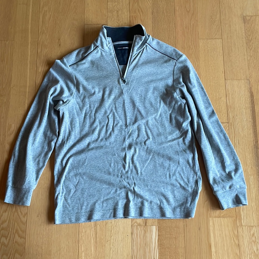 John Henry grey quarter zip light weight 100% cotton sweater size medium